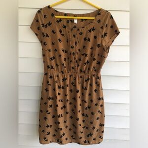 Old Navy Above Knee Short Sleeve Black Bird Motif Dress Sz Lg Black&Butterscotch
